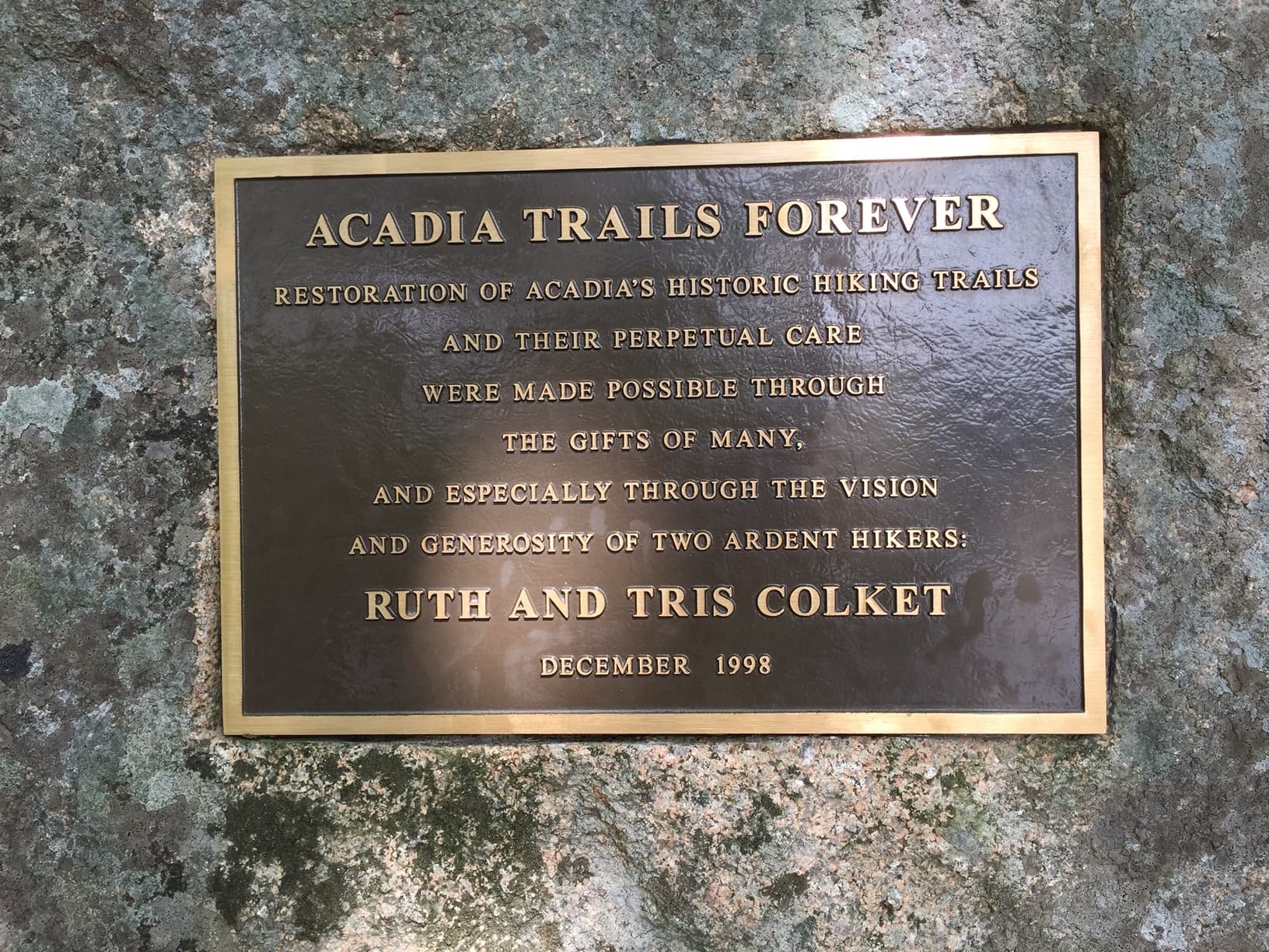 Acadia Trails Memorial Plaque