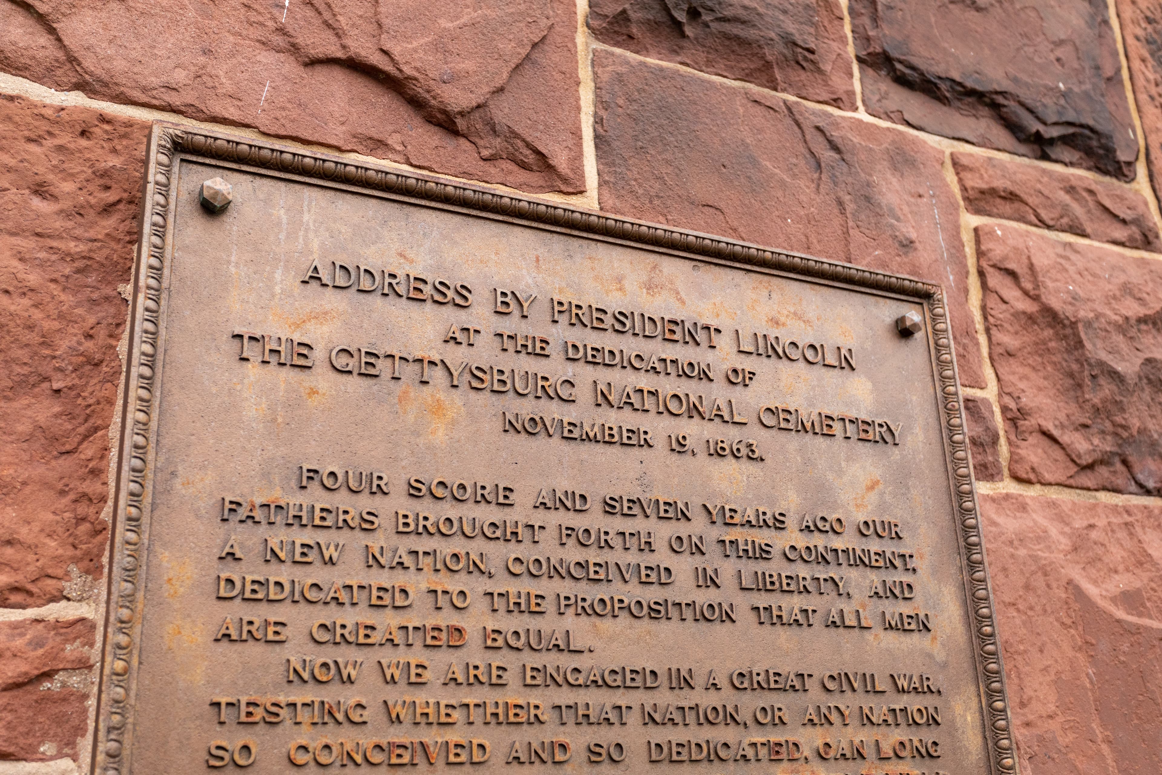 Battleground National Cemetery: Gettysburg Address Plaque